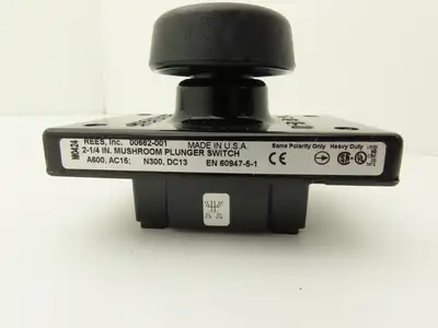 Rees 00662-001 Black Plastic Mushroom Plunger Switch 2-1/4" Pushbutton 600V