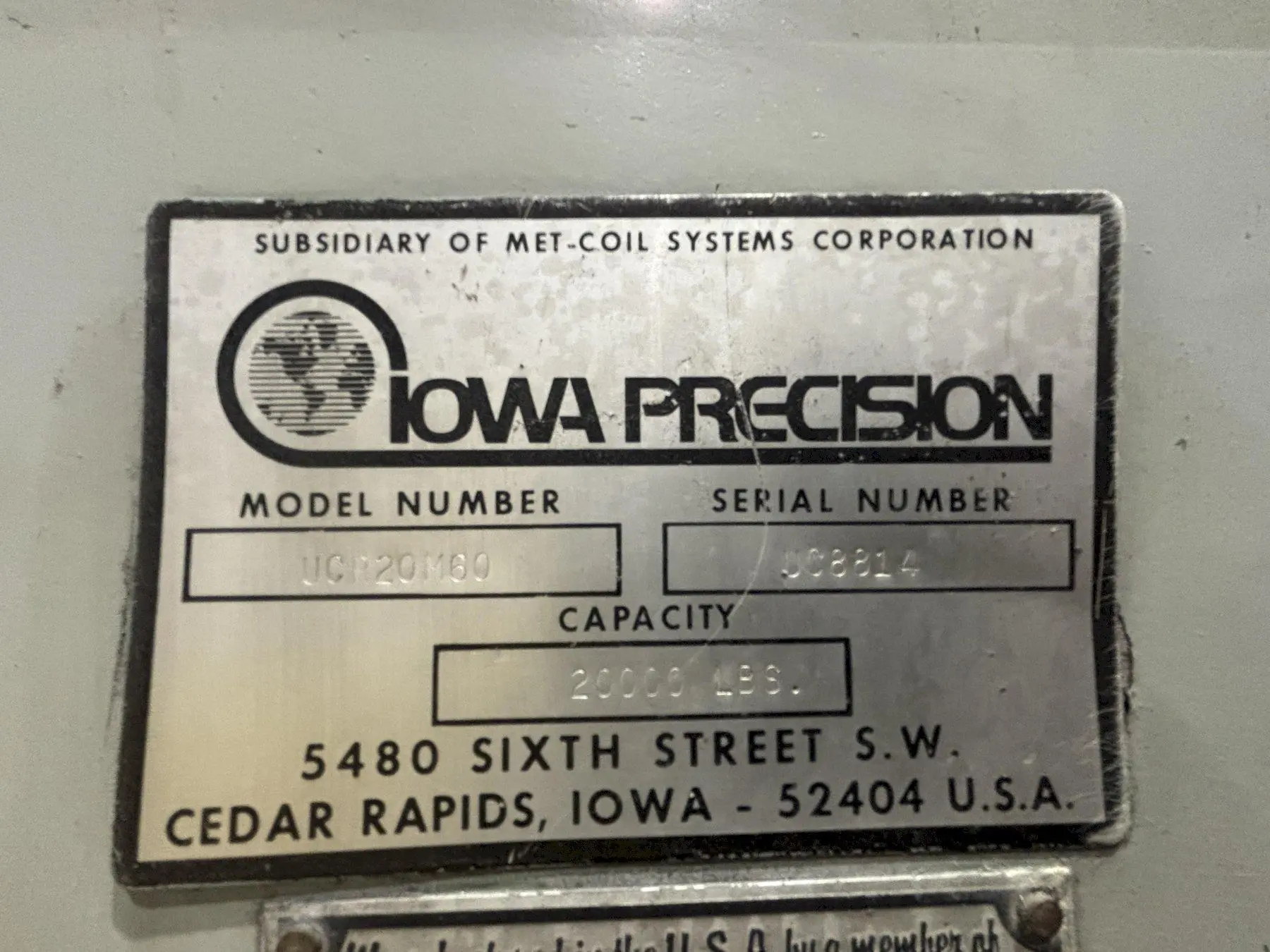 USED IOWA PRECISION UCR20M60