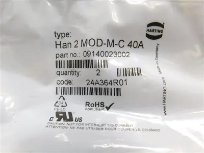 Harting 09140023002 Male Han Modular Rectangular Connector Han 2 MOD-M-C 40A New