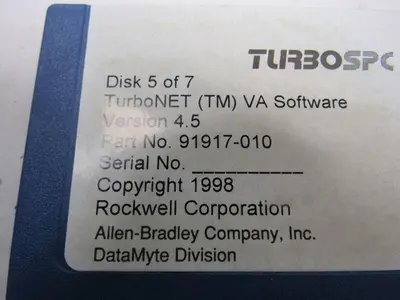 Allen Bradley DataMyte 91917-010 Version 4.5 TurboNET VA Software 7 Disc Set