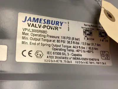 New | in-Stock JAMESBURY VPVL300SR6BD Pump & Valve Parts | Surplus Asset Holdings #1219431