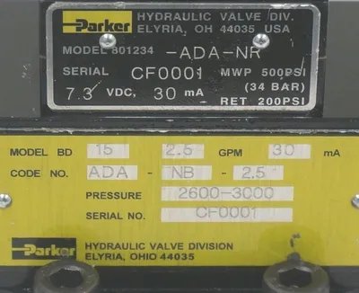 PARKER 801234-ADA-NR SERVO VALVE BD15-ADA-NB-2.5, BD15ADANB25, REPAIRED
