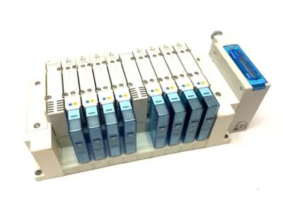 USED SMC ETHERNET POWERLNK MANIFOLD ASSEMBLY, SY5A00-5U1-X350 VALVES