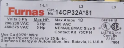 NEW FURNAS 14CP32BC81 MOTOR STARTER SIZE 0