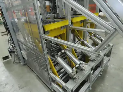 Basket Feeder Stacker 3-Row 14" Roller Conveyor Chain Drive Lift Stack System