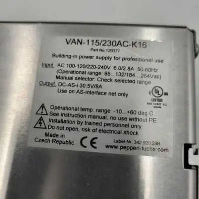 USED PEPPERL + FUCHS PEPPERL FUCHS POWER SUPPLY VAN-115/230AC-K16 / 12977