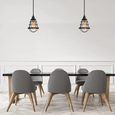 Used FalconRestaurantSupply Used Vintage Adjustable Pendant Lamp Fixture Black Cage (5) Restaurant Front of House Furnishings Illinois US | Falcon Restaurant Supply #1376756