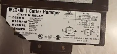 Cutler Hammer D23MB D26MPR D26MPL D26MPS Type M Relay (BIN3.5.1)