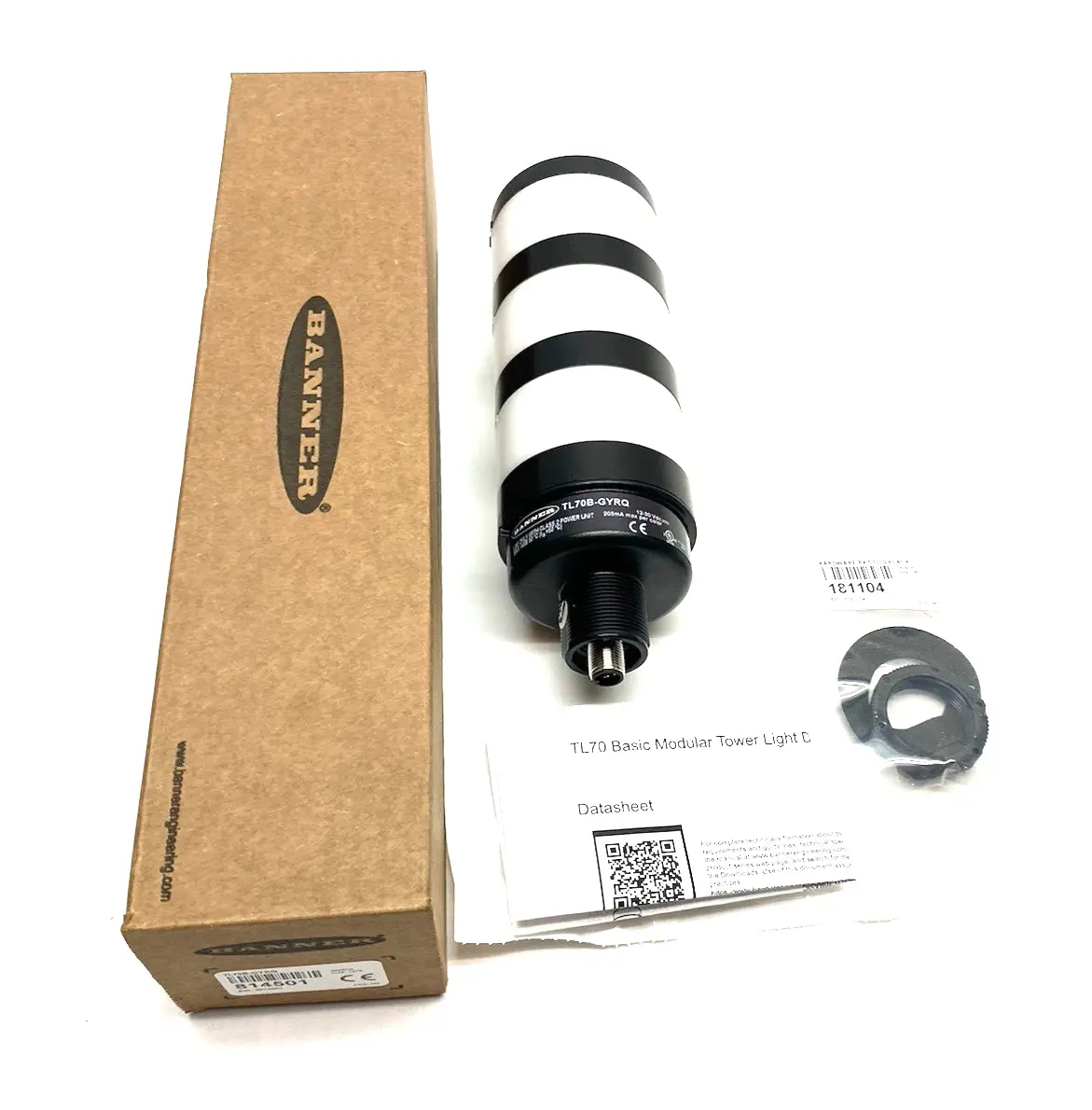 USED BANNER ENGINEERING 70MM BASIC TOWER LIGHT, 3-COLOR INDICATOR, BLACK HOUSE 814501