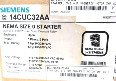 NEW SIEMENS 14CUC32AA STARTER SIZE 0