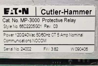 Eaton MP-3000 Protection Relay 66D2205G01 120/240 Vac (BIN435)