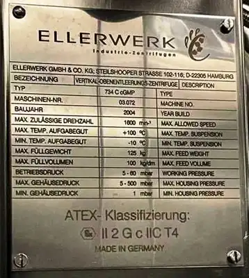 Ellerwerk 734 C cGMP perforate basket centrifuge, 316SS.