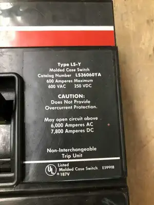 Cutler-Hammer LS36060YA 600A 3 Pole Molded Case Circuit Breaker MCCB 600V 250V