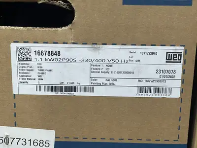 1.5 hp, 230/400 volts, 2880 rpm, 90S Electric Motor