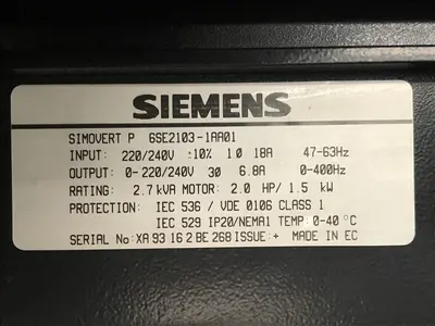 USED SIEMENS SIMOVERT P 6SE2103-1AA01