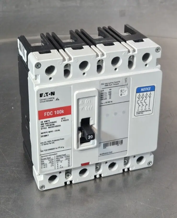 Eaton FDC 100K / FDC4020L 20A 600VAC 4 poles Circuit Breaker (BIN732)