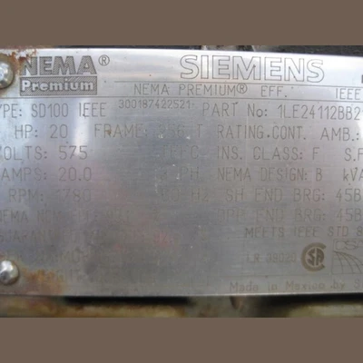 Siemens 20 HP NEMA Premium Efficiency Motor