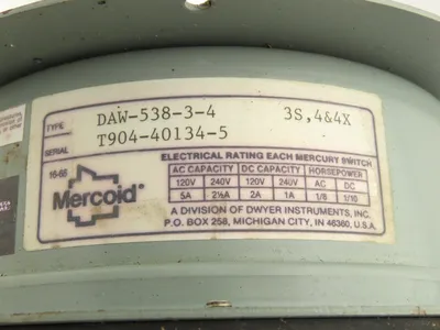 Mercoid Control DAW-538-3-4 Pressure Switch Mercury 0-150PSIG 120/240V