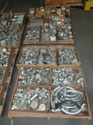 5 PALLETS OF ASSORTED CONDUIT AND CONDUIT FITTINGS, EATON, CROUS HINDS, SQUARE D