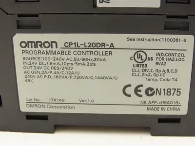 Omron CP1L-L20DR-A Sysmac CP1L Programmable Controller PLC 8 Out 12 In