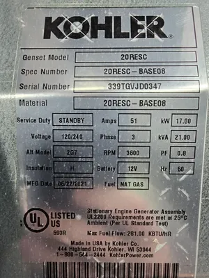 USED KOHLER 20RESC