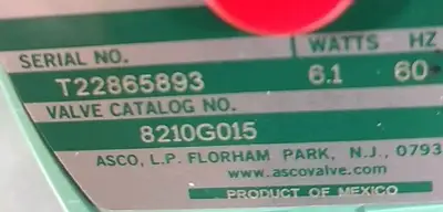 Asco 8210G015 Solenoid Valve Loc6E12