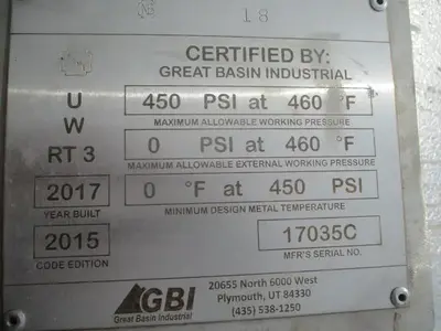 GBI, Stainless Reactor / Autoclave, 450 psi @ 460° F, 46" x 16' ID, new ready to insall, 2017