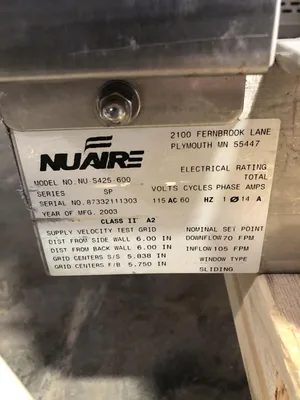 Nuaire NU-S425-600 Fume Hood / Biological Safety Cabinet 115VAC