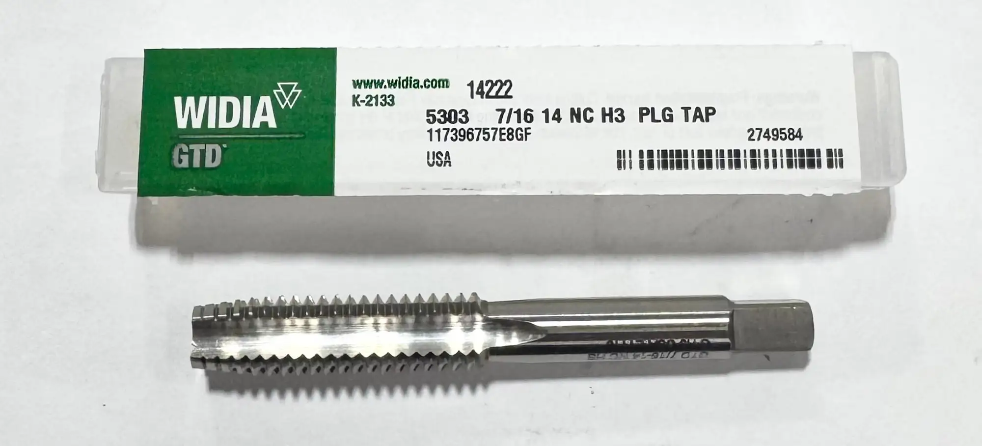 Widia 7/16"-14 HSS Tap Straight Flute H3 4 Flute Plug Tap