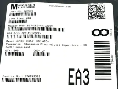 EEE-FN1V221V | Panasonic  Aluminum Electrolytic Capacitors SMD 35VDC 220uF 500QTY - New