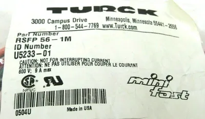 NEW TURCK RSFP 56-1M MINIFAST RECEPTACLE RSFP561M