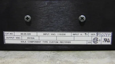 SOLA 86-05-325 Component Type Power Supply Custom Rectifier 5VDC 25A New NIB