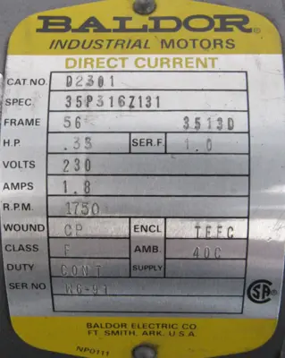 NEW BALDOR D2301 MOTOR .33HP 230VDC 5/8" 1750RPM