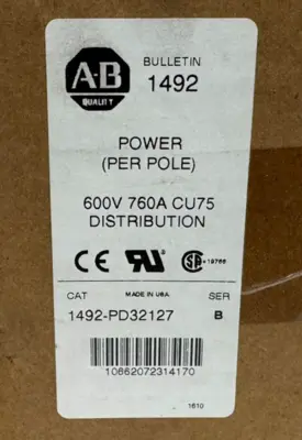 ALLEN BRADLEY 1492-PD32127 POWER BLOCK SER. B 600V 760A PRE-OWNED SEALED