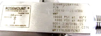 NEW ROSEMOUNT 0306RT22BA11SG INLINE MANIFOLD