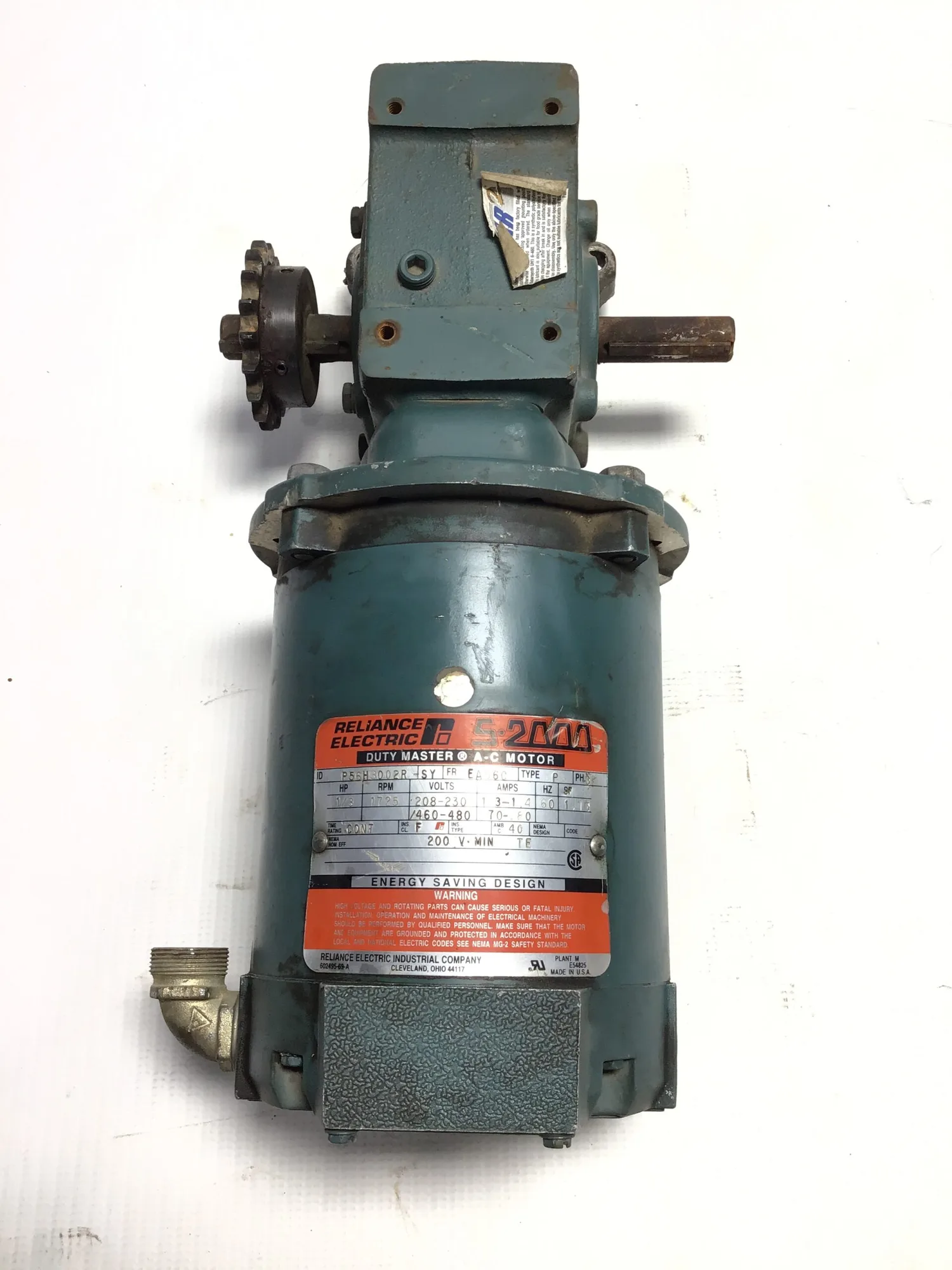 Reliance Dodge Tigear P56H30002R Duty Master A-C Gearmotor 60Hz 1725RPM Ratio 20:1