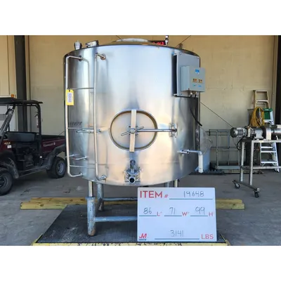 Used Stainless Steel Sanitary Insulated Slant bottom Liquid Tank  - 500 Gallon