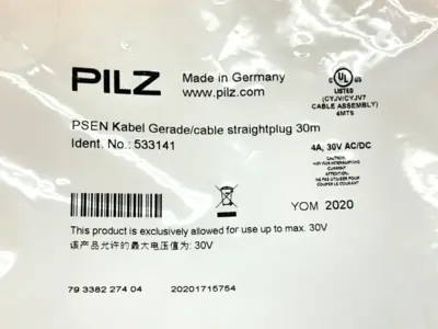 New | in-Stock Pilz PSEN Cable M8 Female Connector 4-Pin 30m Cable & Wire Michigan US | Maverick Industrial Sales #1391289