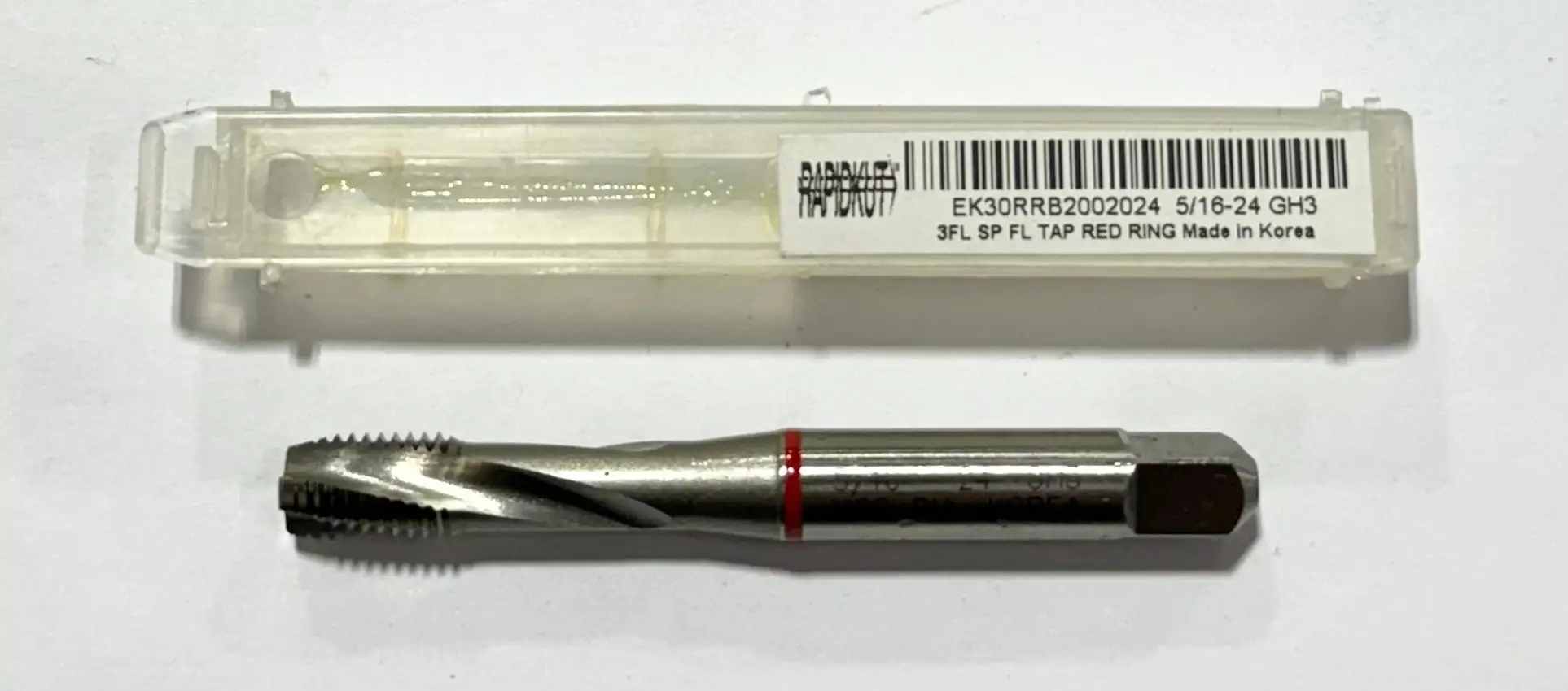 RapidKut 5/16"-24 HSS-PM Spiral Flute Semi-Bottoming Tap GH3 3FL Red Ring