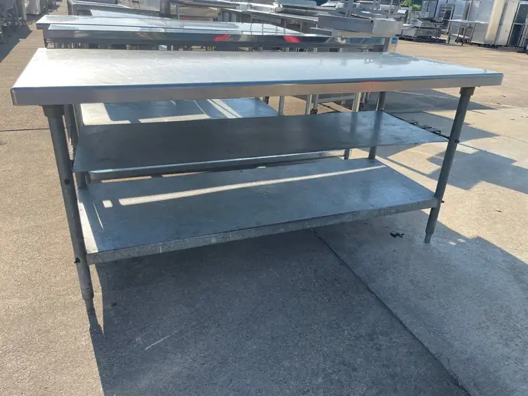 Used Falcon Restaurant Supply Used 72" Stainless Steel Table with 2 Shelves - SS317 Food Prep Tables Illinois US | Falcon Restaurant Supply #1375578
