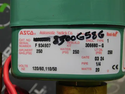 ASCO 8300G58G Red Hat Solenoid Switch 250 PSI 1/4 Pipe 20 W 120V / 60 Hz  New
