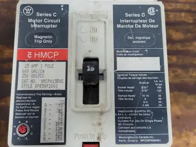 Used WESTINGHOUSE HMCP015E0C Switchgears British Columbia CA | Lenmark #242377