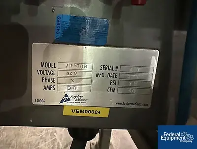 USED Taylor Products Taylor Products Form Fill and Seal Unit, Model V1200