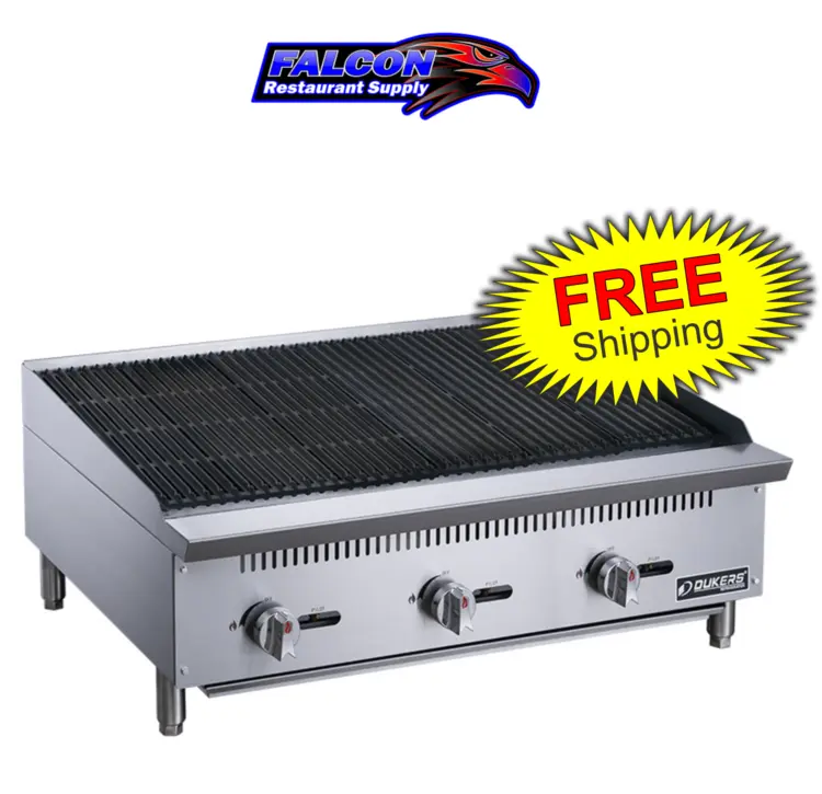 New | in-Stock Dukers New Dukers DCCB36 36 in. W Countertop Charbroiler Chargrill Grill 105,000 BTU Broilers Illinois US | Falcon Restaurant Supply #1376310