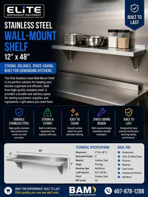 Elite Stainless Steel Wall-Mount Shelf 12x48''