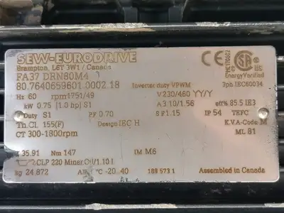 Used SEW-EURODRIVE FA37 DRN80M4 Motors (misc) British Columbia CA | Lenmark #246576