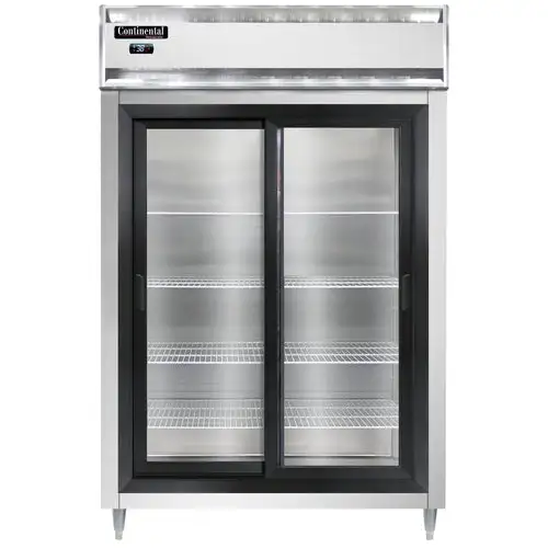 Continental D2RNSSSGD 52" Two Section Reach In Refrigerator, (2) Sliding Glass Doors, Top Compressor, 115v
