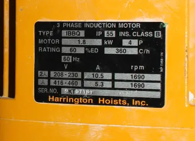 USED HARRINGTON HOISTS AND CRANES ER 020L  ERA 1A-340