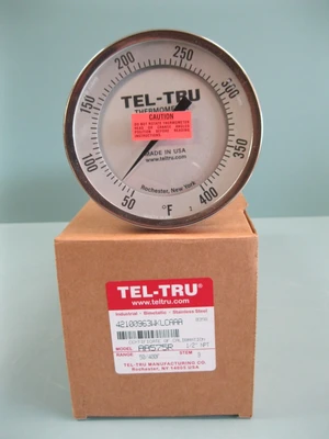 NEW 1/2" NPT Tel-Tru 50-400F° Adjustable Angle Thermometer 5" Dial 9" Stem A2