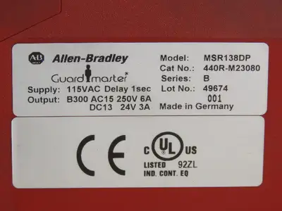 Allen Bradley 440R-M23080/B Guard Master 115V Delay 1Sec Series B DIN Rail Mount